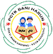 Logo with a circular design and colorful elements inside